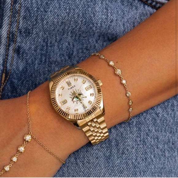 Brand New in Box Timex x Jacquie Aiche 36mm Mother of Pearl Bracelet Watch - Picture 3 of 4